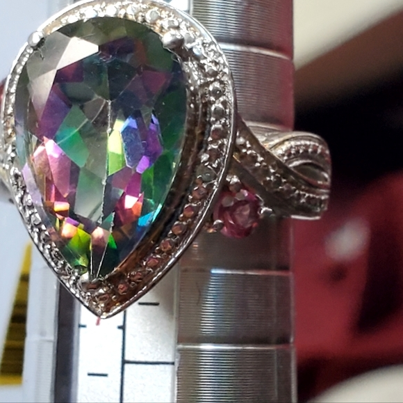 Mystic Topaz Look 925 Teardrop‎ Stone with Rhinestones Size 6-1/2 NWT - Picture 1 of 16